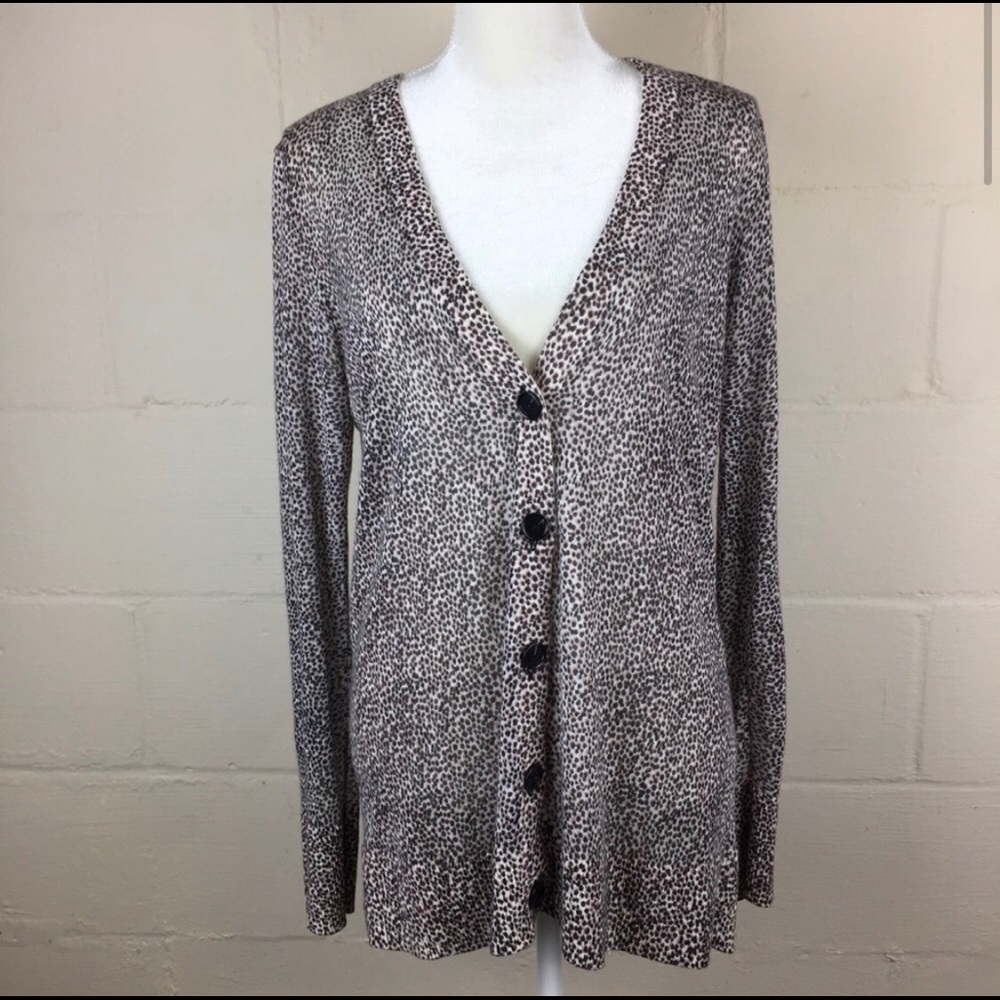 Ann Taylor LOFT Cheetah Print Cardigan Sweater L